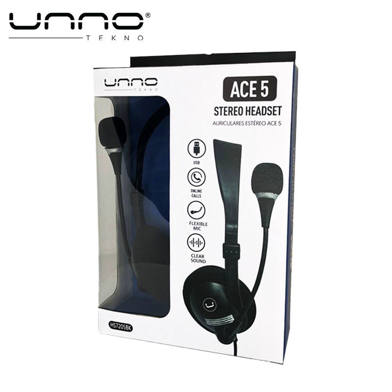 AUDIFONOS UNNO TEKNO HS7205BK ACE MICROFONO 5.0 USB