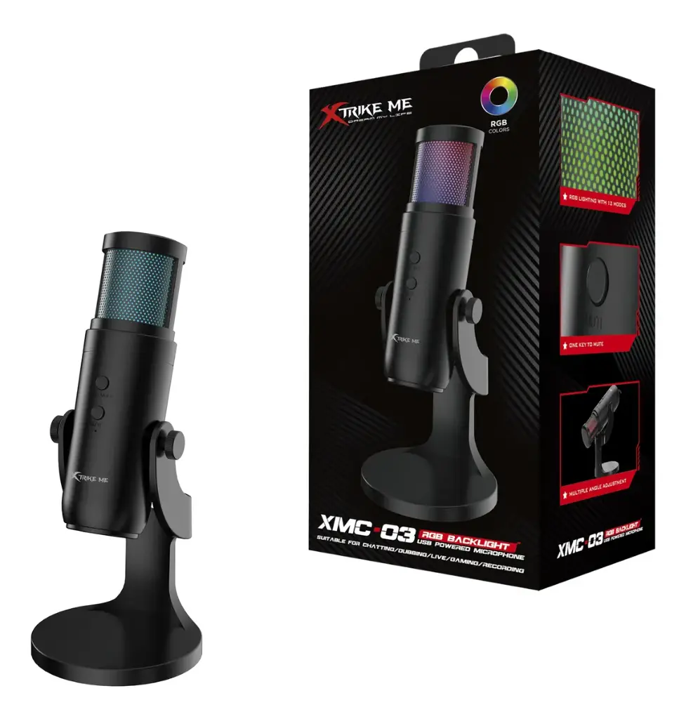 MICROFONO PRO | XTRIKE ME | XMC-03 | OMNIDIRECCIONAL | RGB | USB 2.0 | NEGRO