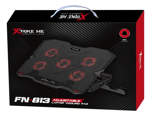 BASE DE REFRIGERACION PARA LAPTOP 5FAN XTRIKE MEN FN-813 16" |5*FAN|2400-3200RMP|57CFM|BASE TELEFONO|LED ROJO|2*USB|NEO