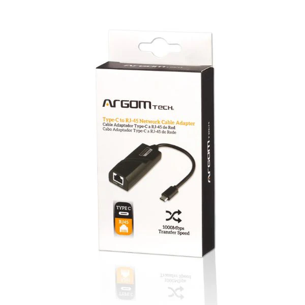 CABLE ADAPTADOR ARGOM TIPO C A RJ45 GIGABIT NEGRO ARG-CB-0062