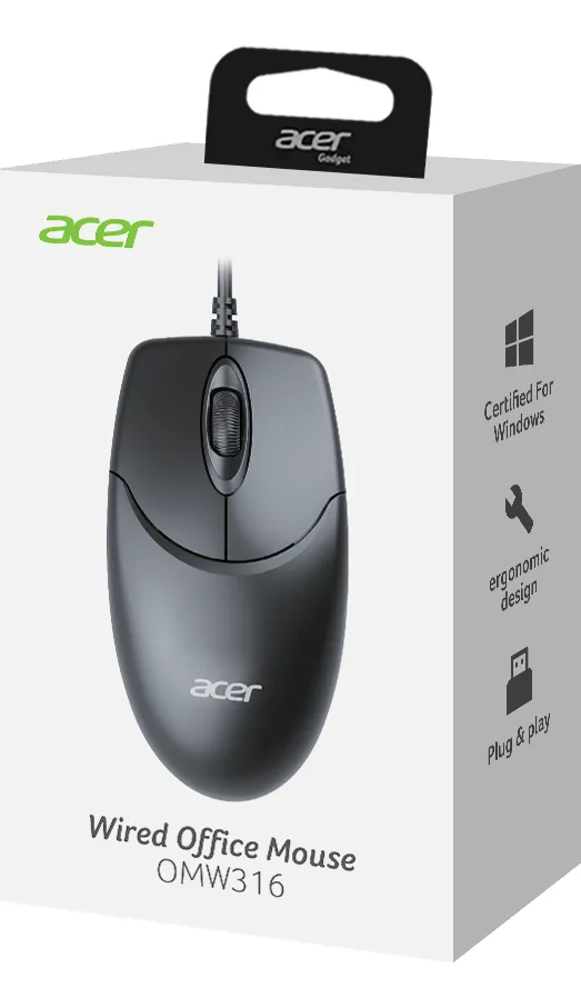 MOUSE | ACER | OMW316 BK | OPTICO | USB 3 | BOTON 1200 | DPI | NEGRO
