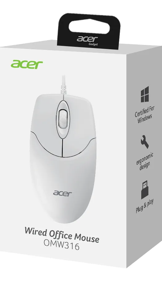 MOUSE | ACER | OMW316 WT | OPTICO | USB 3 | BOTON 1200 | DPI | BLANCO