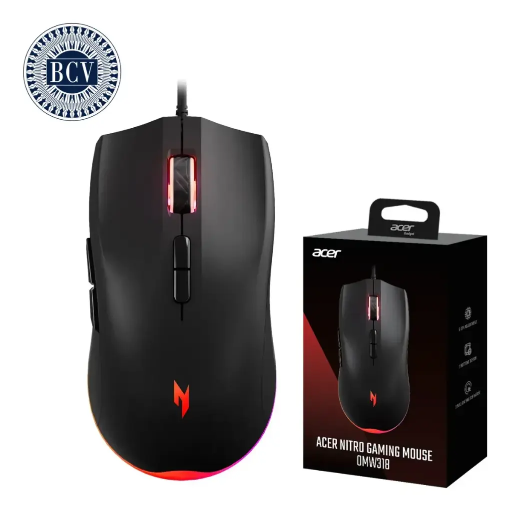 MOUSE | ALAMBRICO | USB | ACER | NITRO | OMW318WBK | RGB | 1200-7200 | DPI | NEGRO