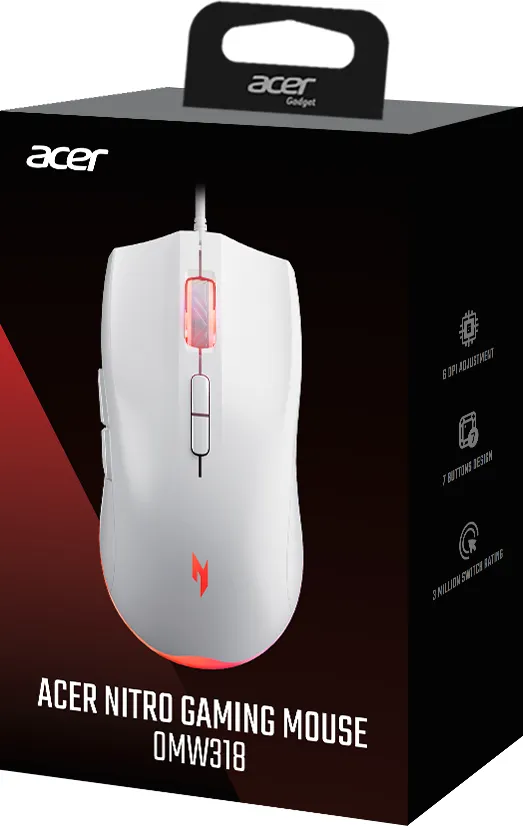 MOUSE | ALAMBRICO | USB | ACER | NITRO | OMW318WH | RGB | 1200-7200 | DPI | BLANCO