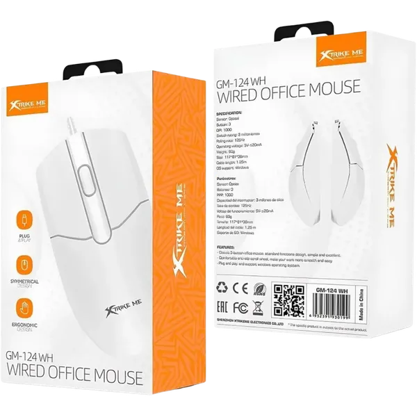 MOUSE | BASICO | XTRIKE ME | GM-124 WH | OPTICAL | 3D | 1000DPI | USB | BLANCO