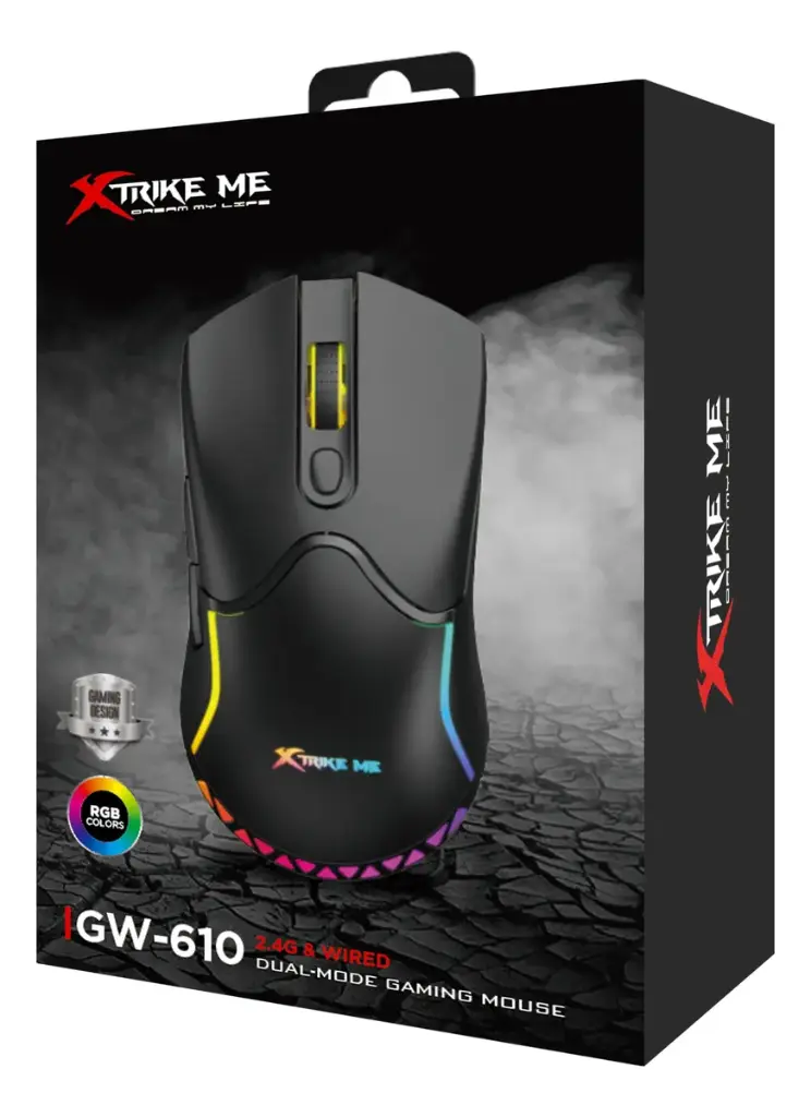 MOUSE | GAMING | ALAMBRICO E INALAMBRICO | 2.4G | XTRIKE ME | GW-610 | OPTICAL | 8000DPI | USB+2.4G | 7D | RGB | NEGRO