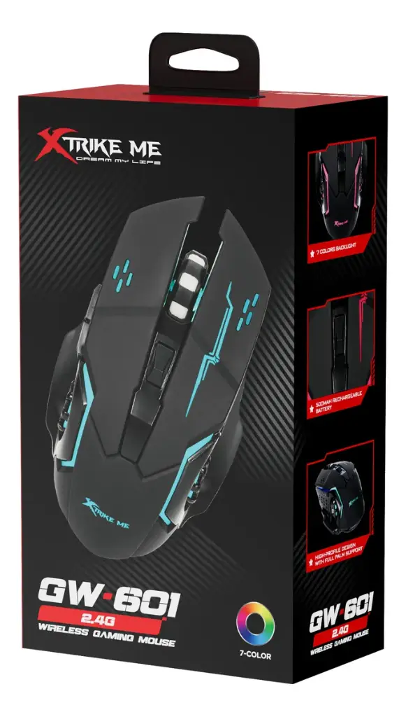 MOUSE | GAMING | INALAMBRICO | 2.4G | XTRIKE ME | GW-601 | OPTICAL | 3200DPI | 6D | RGB