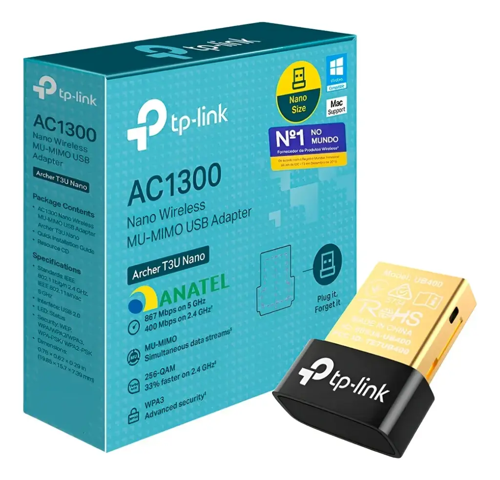 ADAPTADOR MINI | TPLINK | T3U NANO | AC1300 | USB 3.0 | WIFI | 1267MBPS | DUALBAND | MU-MIMO