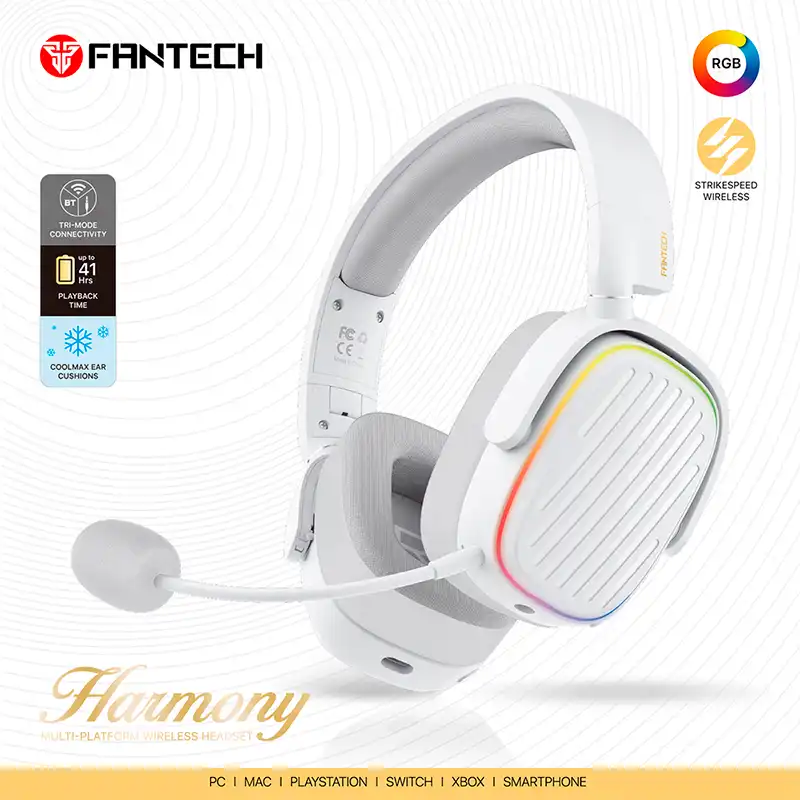 AUDIFONOS | FANTECH | HARMONY | WHG02 | HEADSETS | INALAMBRICO | BLANCO