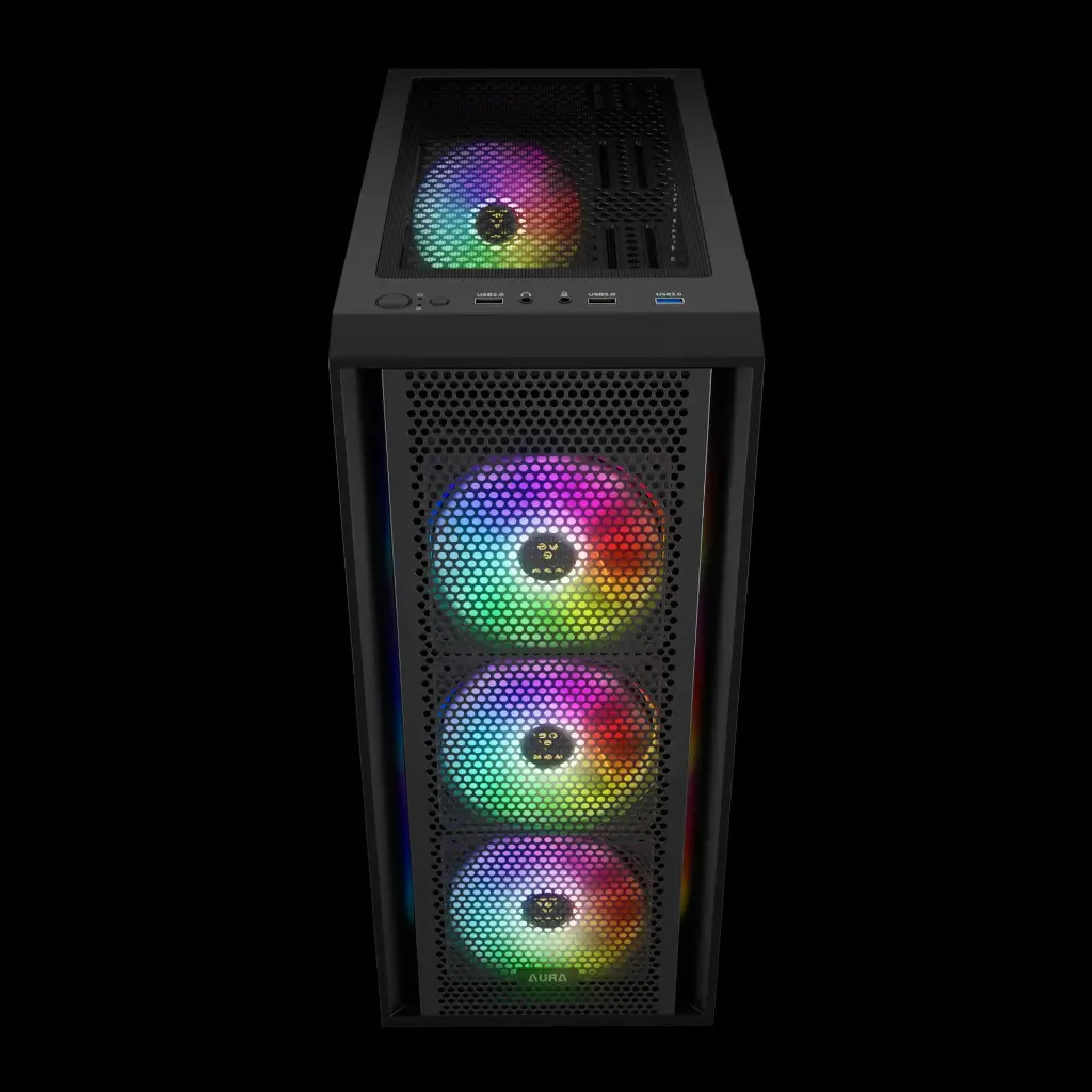 CASE GAMDIAS GAMING AURA GC2 ATX | 3X USB | AUDIO HD | 4X FAN ARGB 12CM | FRONTAL MALLA | LATERAL VIDRIO | NEGRO