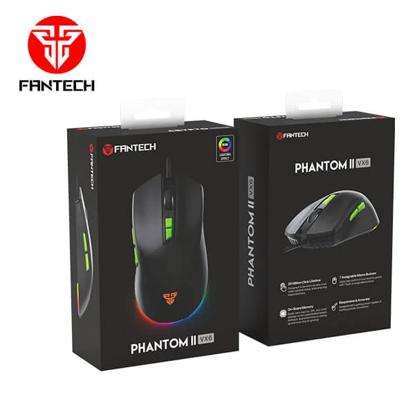 MOUSE | FANTECH | PHANTOM II | VX6 | CABLEADO | NEGRO
