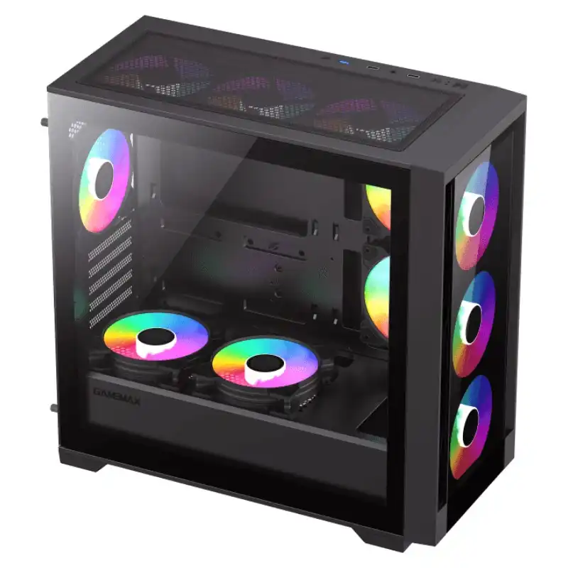 CASE GAMING GAMEMAX DEFENDER TG | MICRO ATX | USB 3.0 | USB 2.0 | HD AUDIO | 4X FAN ARGB | LATERAL VIDRIO TEMPLADO | NEGRO