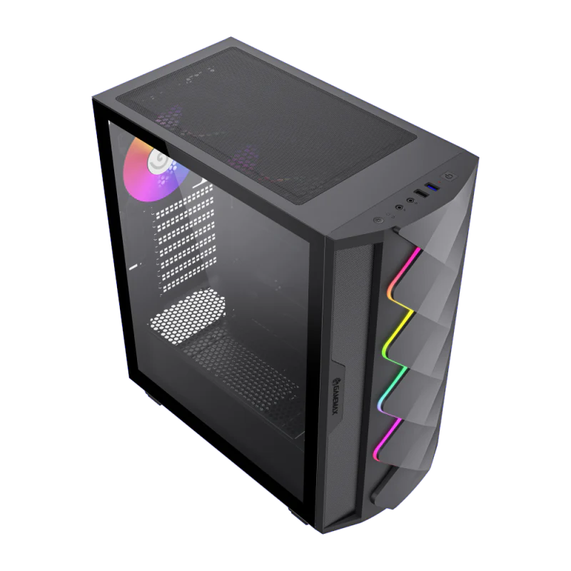 CASE GAMING GAMEMAX DIAMOND CP | ATX | USB 3.0 + 2 USB 2.0 | HD AUDIO | 4X FAN ARGB | LATERAL VIDRIO TEMPLADO | NEGRO