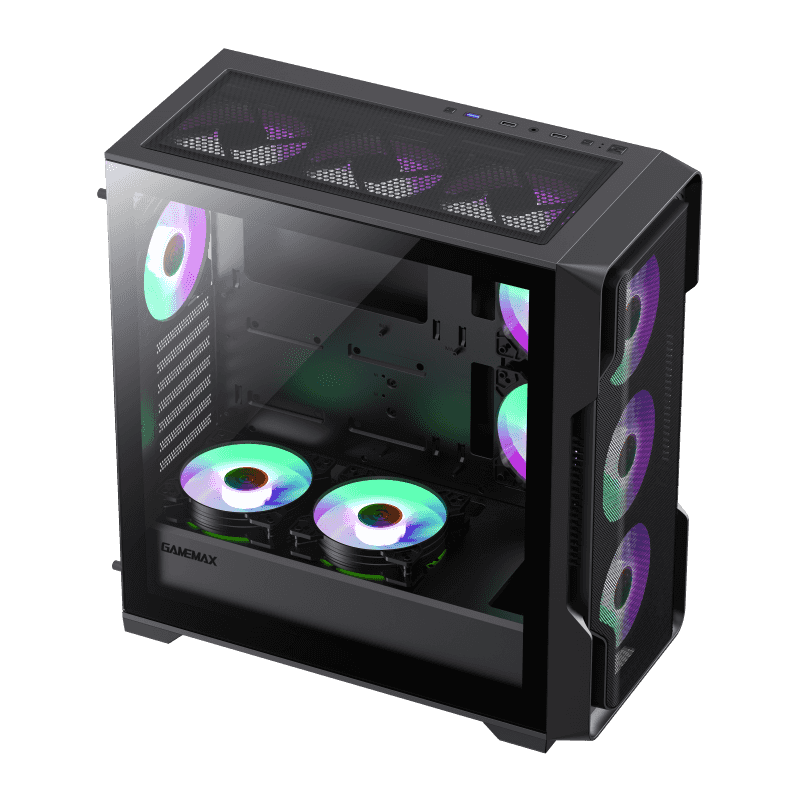 CASE GAMING GAMEMAX SIEGE | E-ATX | USB 3.0 + 2 USB 2.0 | HD AUDIO | 4X FAN ARGB | LATERAL VIDRIO TEMPLADO | NEGRO