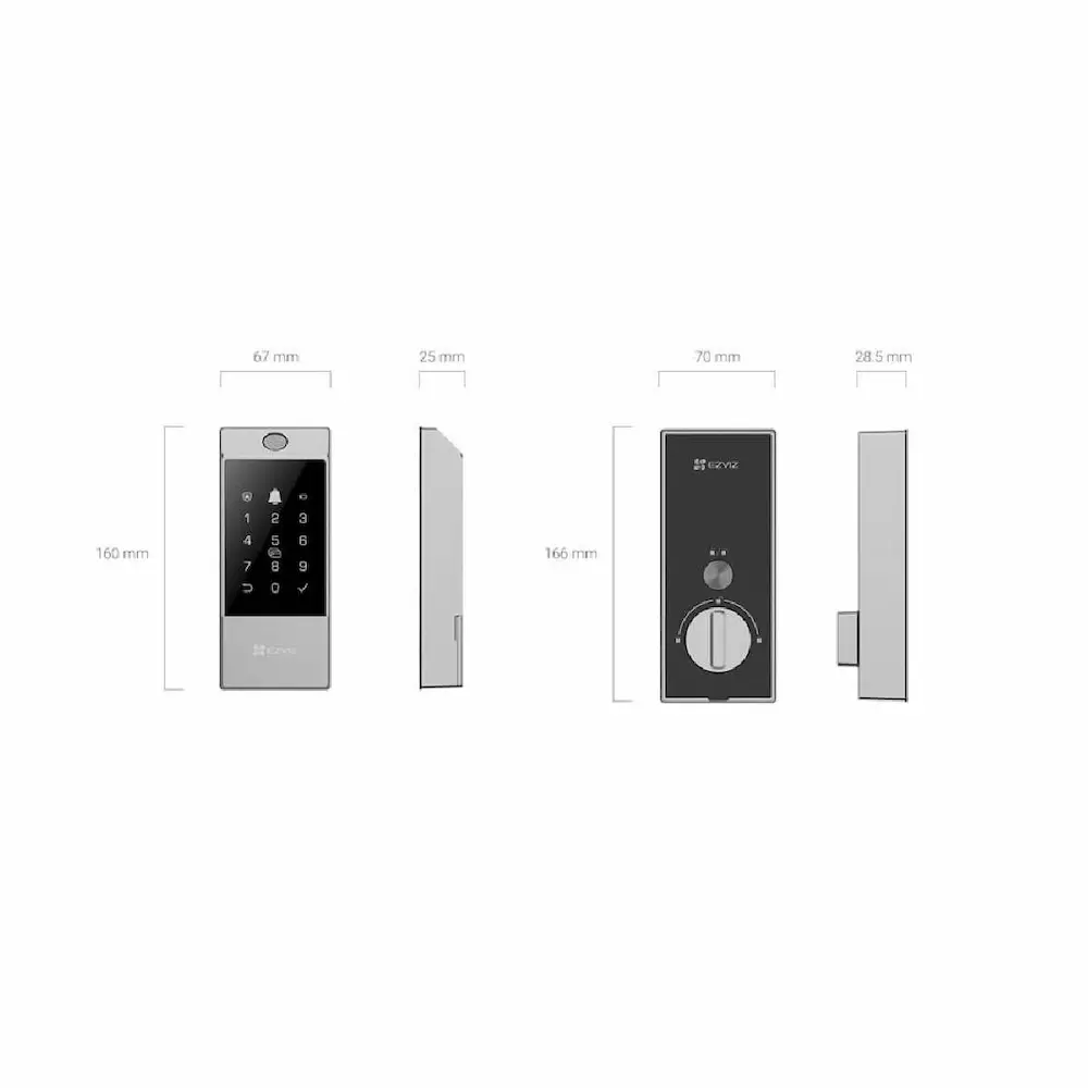 CERRADURA DE CERROJO INTELIGENTE | CON TECLADO | WIFI | BLUETOOTH Y HUELLA DIGITAL |  EZVIZ | CS-DL04-R100-WBCP-GR