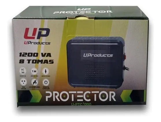 PROTECTOR DE VOLTAJE | UPRODUCTS | 8 TOMAS | 1200VA | U-PTC1200 | 110V | AC 50|60Z | INTERRUPTOR MANUAL