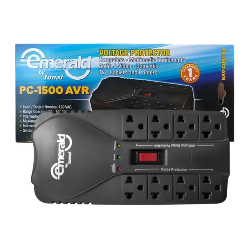 PROTECTOR P|COMPUTADORAS | PC-1500 | AVR | 120V | 8 TOMAS | TONAL