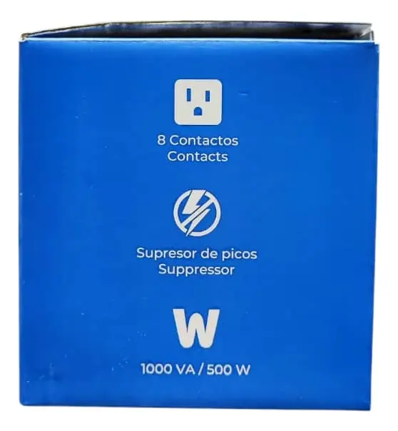 PROTECTOR REGULADOR DE VOLTAJE | SPIDERTEC | AVR005A | 1000VA | 500W | 120V | 8 TOMAS | INDICADOR LED | LDE-AVR005A