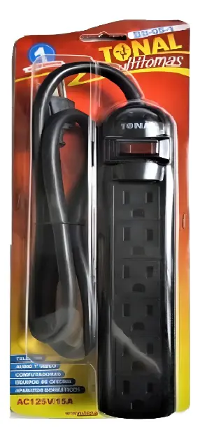 REGLETA | TONAL | MULTITOMA | 120V | AC 6 TOMAS | NEGRO | BB-05-1