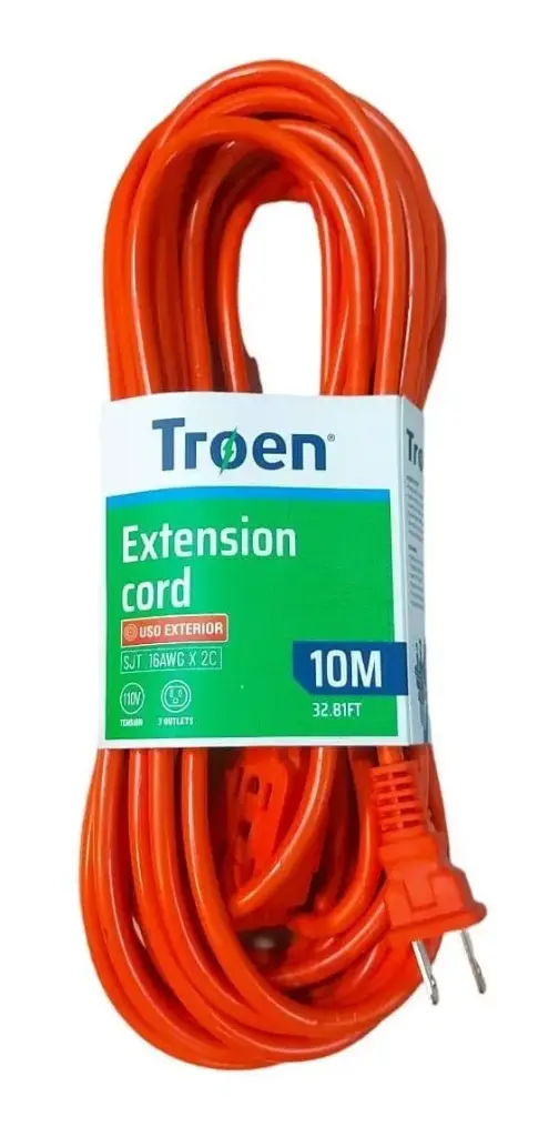 EXTENSION ELECTRICA | TROEN | 10MTS | CALIBRE 16AWG | MAXIMO 10 AMPER | NARANJA | AMARILLO A136-R2723-10