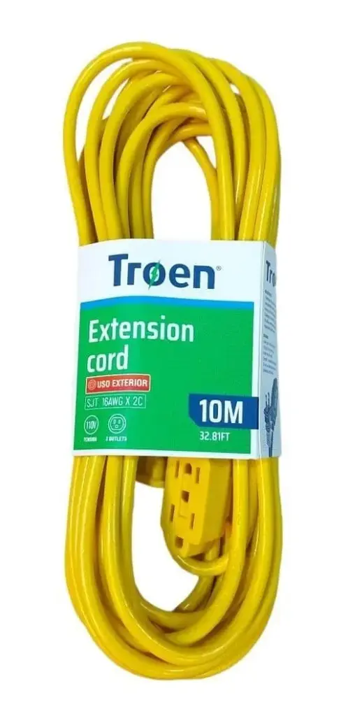 EXTENSION ELECTRICA | TROEN | 10MTS | CALIBRE 16AWG | MAXIMO 10 AMPER | NARANJA | AMARILLO A136-R2723-10