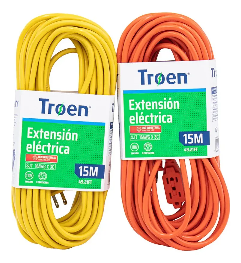 EXTENSION ELECTRICA | TROEN | 15MTS | CALIBRE 16AWG | MAXIMO 10 AMPER | NARANJA | AMARILLO | A136-R02723-15