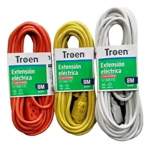 EXTENSION ELECTRICA | TROEN | 8MTS | CALIBRE 16AWG | MAXIMO 10 AMPER | NARANJA | AMARILLO | A136-R2723-8