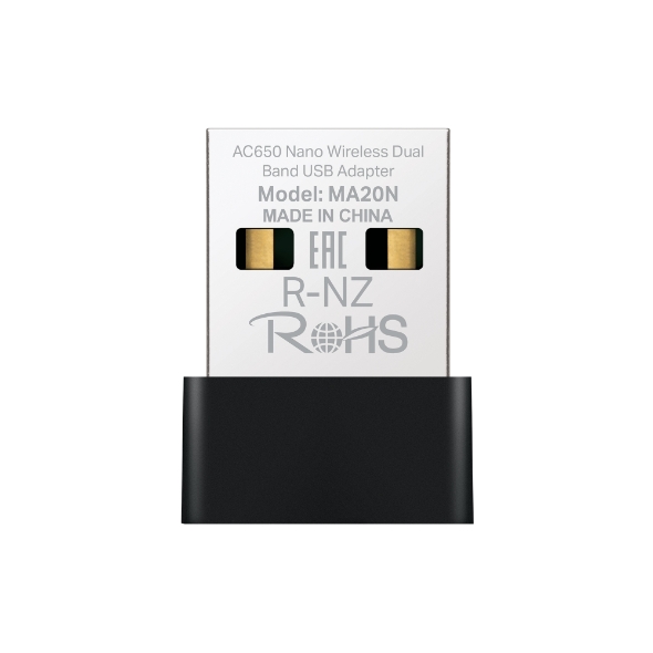 ADAPTADOR WIFI MERCUSYS USB INALAMBRICO DUAL BAND AC650 433 MBPS (5 GHZ) + 200 MBPS (2,4 GHZ) MA20N