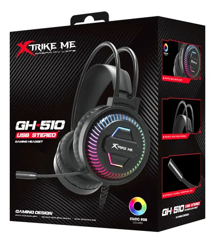 AUDIFONOS CON MICROFONO | GAMING | XTRIKE ME GH-510 | RGB | ESTEREO | USB 2.0 | NEGRO