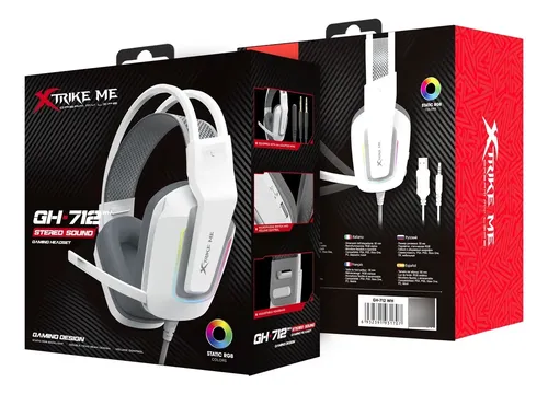 AUDIFONOS CON MICROFONO | GAMING | XTRIKE ME GH-712 WH | RGB | 2x3.5mm+1xUSB | 1x3.5mm | /PC/PS4/PS5/Xbox One | BLANCO+GRIS