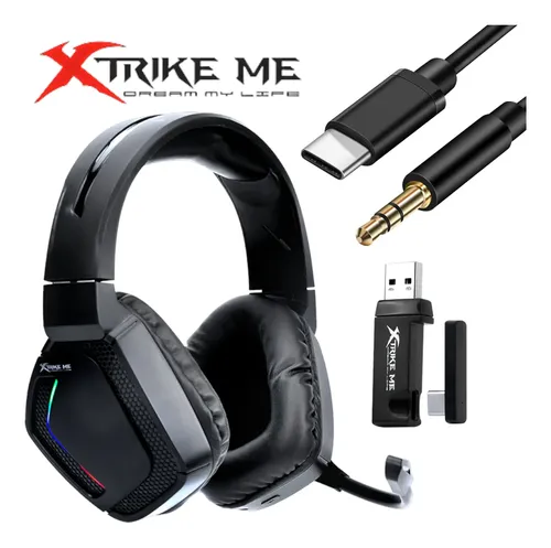 AUDIFONOS CON MICROFONO | INALAMBRICO | Tri-mode | XTRIKE ME GH-512W | RGB | 2.4G | BLUETOOTH | 2x3.5mm+1x | USB | 1x 3.5mm | NEGRO