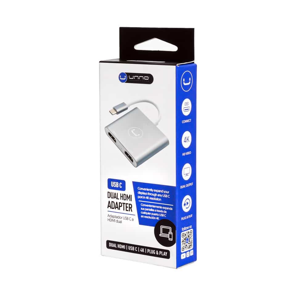 ADAPTADOR | UNNO TEKNO | USB C A DOBLE HDMI | 4K | HB1103SV