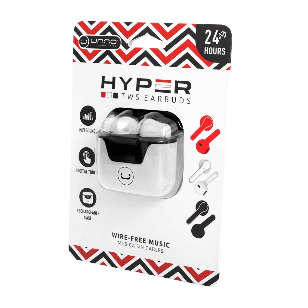 AUDIFONOS | UNNO TEKNO | HYPER TWS | MICROFONO | INALAMBRICO | ESTUCHE | BLUETOOH 5.0 | BLANCO | HS7507WT