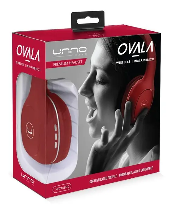 AUDIFONOS | UNNO TEKNO | OVALA | BLUETOOTH 5.0 | MANOS LIBRES | ROJO | HS7408RD