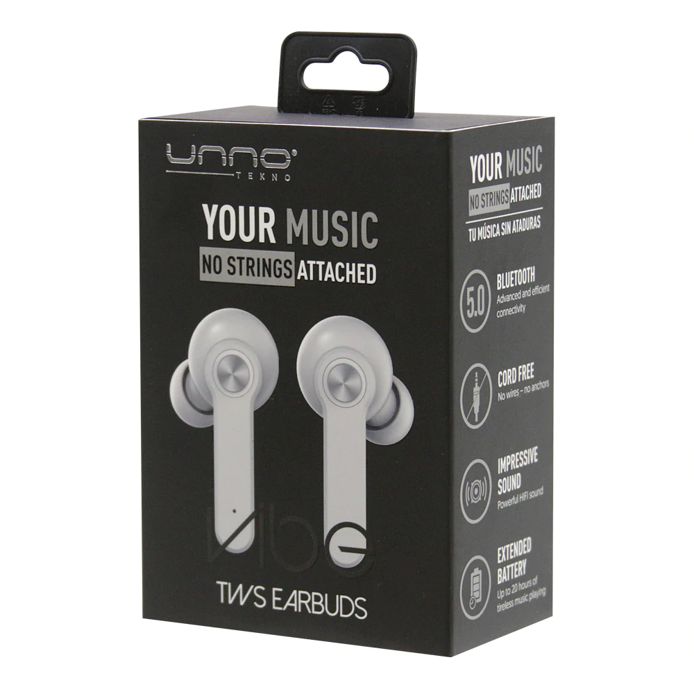 AUDIFONOS | UNNO TEKNO | TWS VIBE | MICROFONO | INALAMBICO | C|ESTUCHE | BLUETOOTH 5.0 | BLANCO | HS7505WT