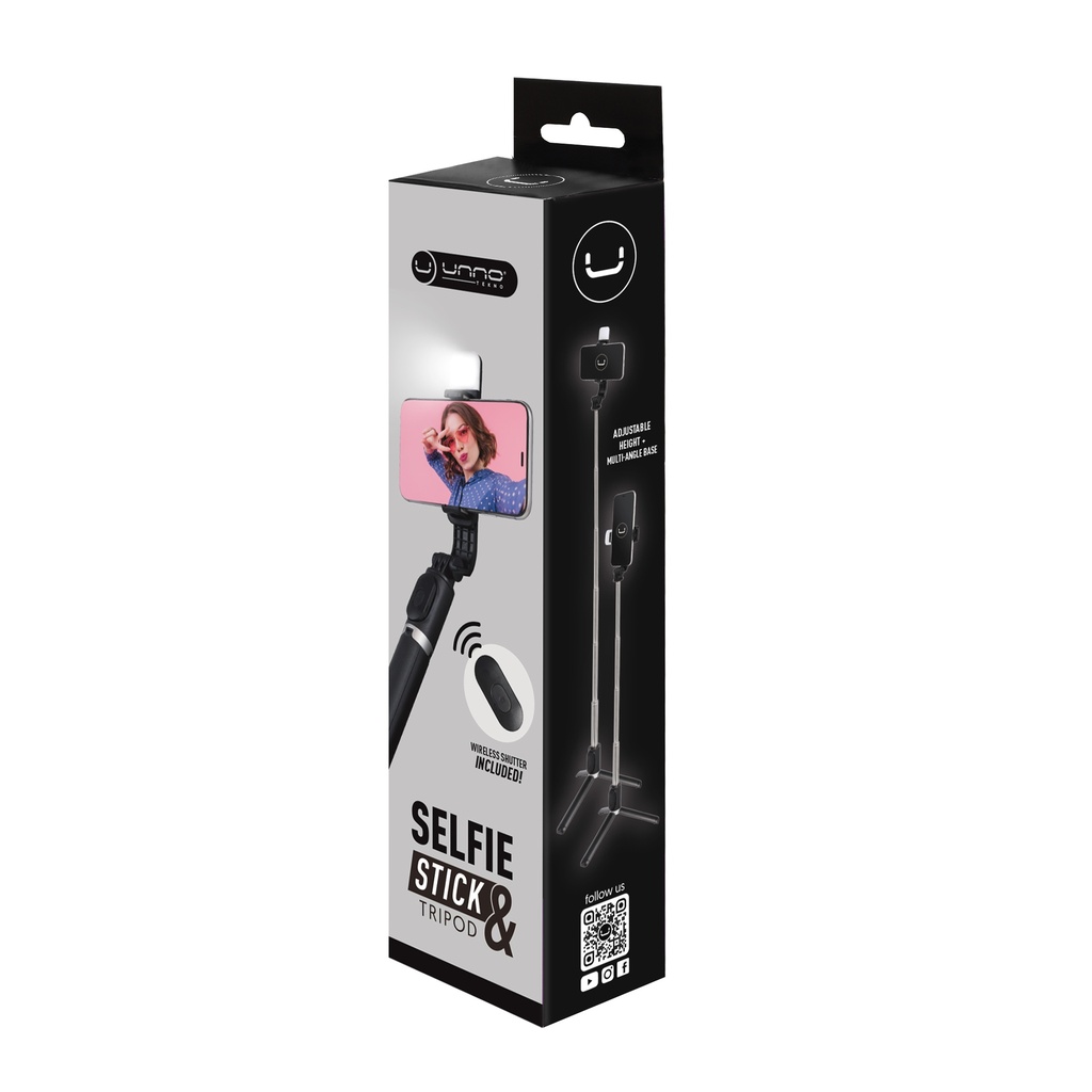 BASTON SELFIE | TRIPODE | UNNO TEKNO | PH1804BK | LUZ LED | PLEGABLE | PH1804BK