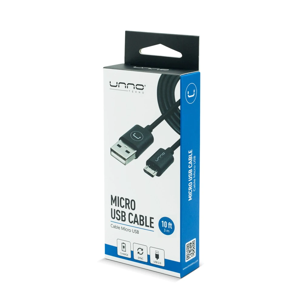 CABLE | UNNO TEKNO | CONECTOR USB 2.0 MACHO | CONECTOR MICRO USB | 3MTS | CB4055BK