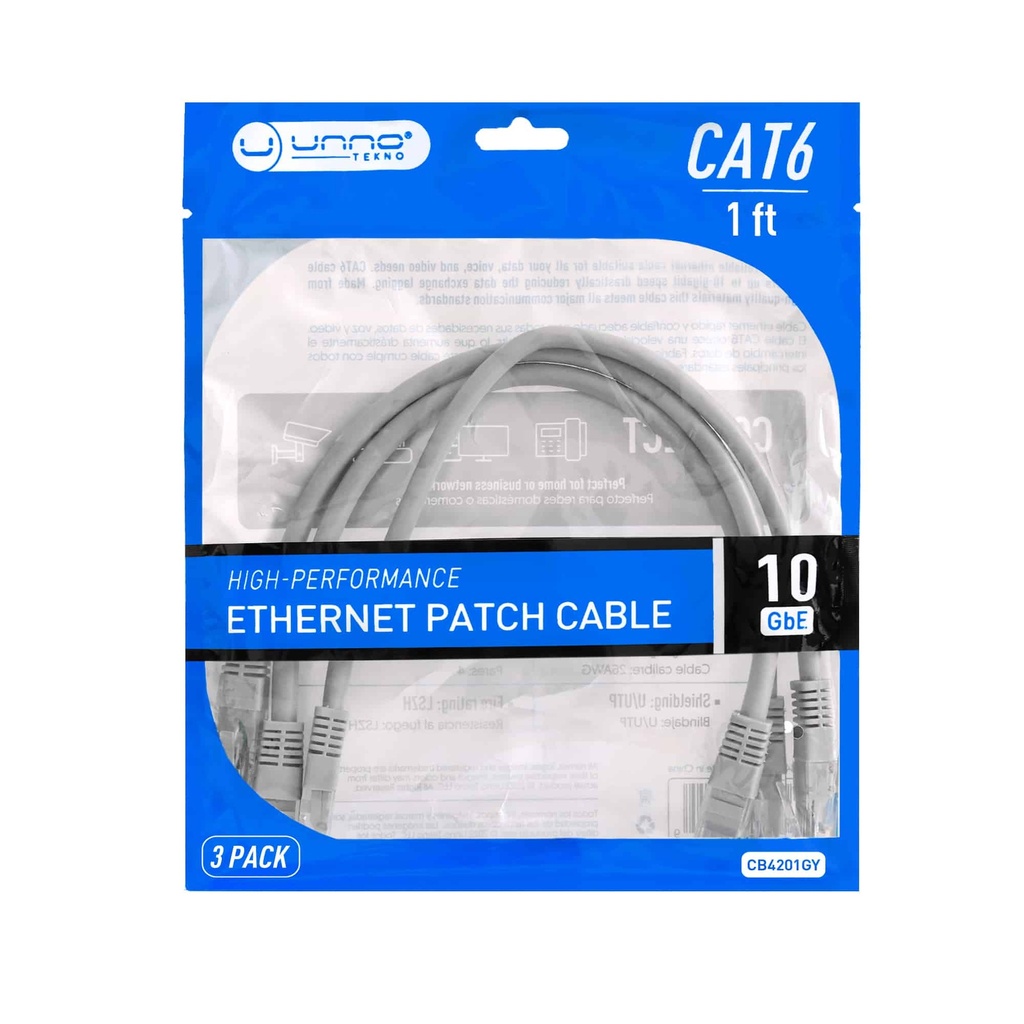 CABLE | UNNO TEKNO | CONEXION ETHERNET | CAT 6 | 10 GIGABIT ETHERNET U|UTP | CALIBRE 26AWG | CB4301GY