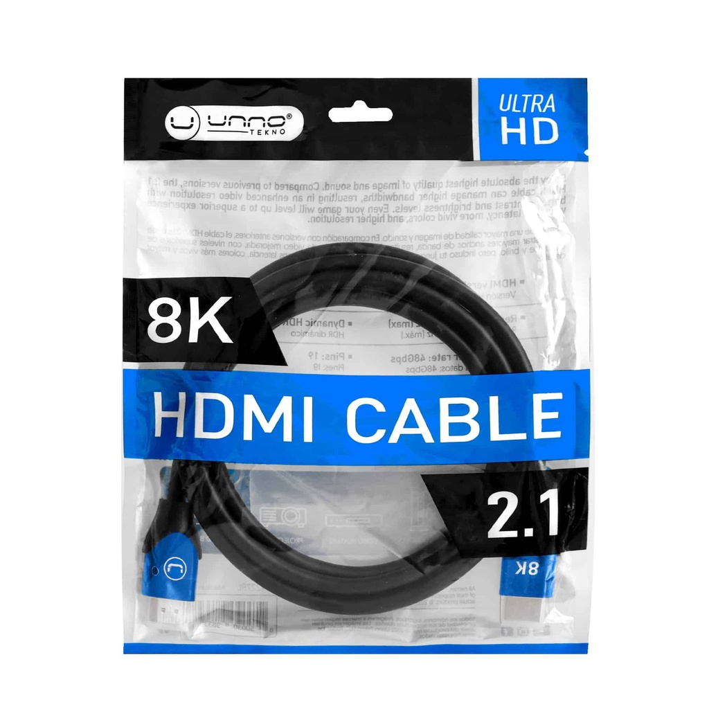 CABLE | UNNO TEKNO | HDMI - HDMI 2.1 | 8K | 1.8MT | NEGRO | CB4227BL