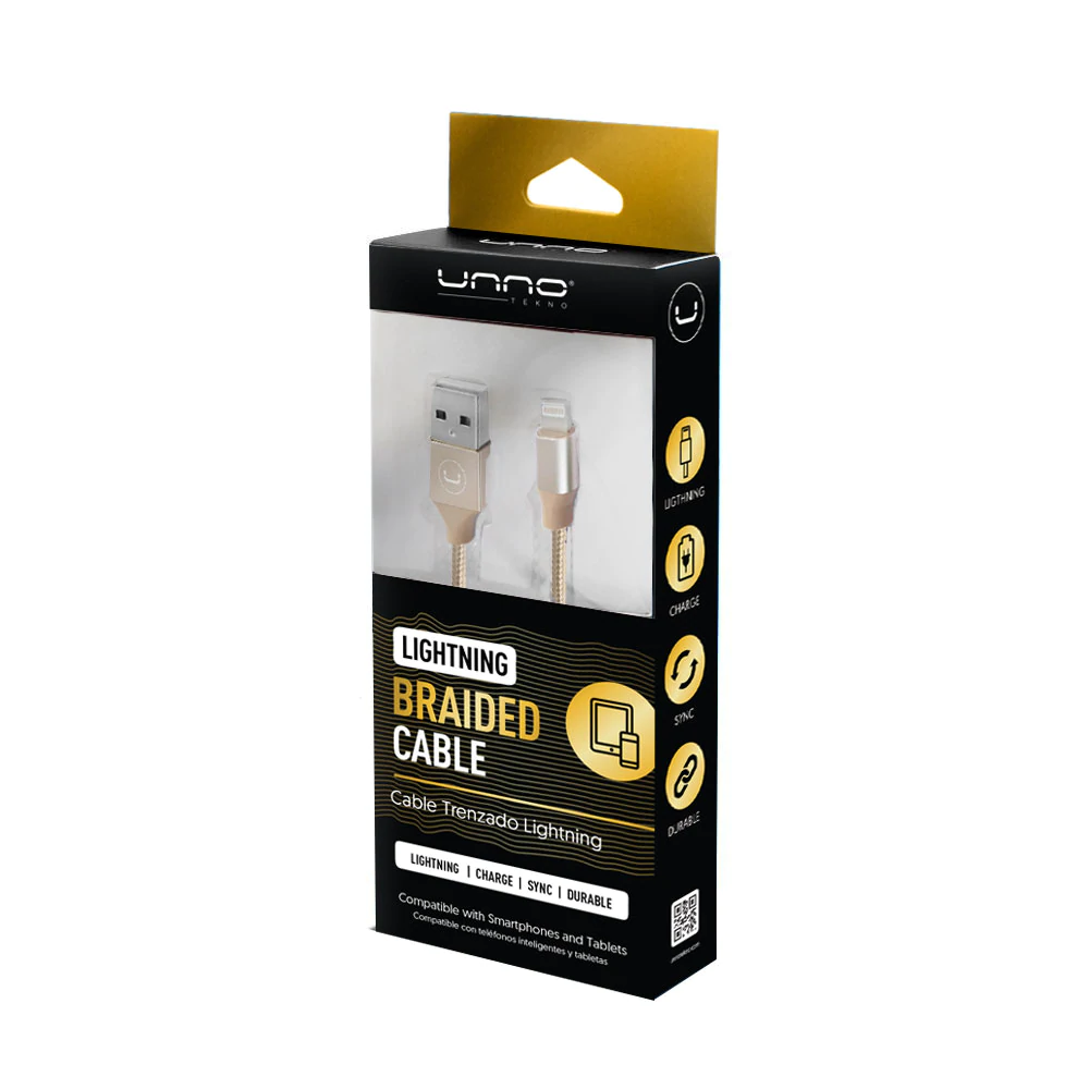 CABLE | UNNO TEKNO | LIGHTNING - USB | 1.5MT | TRENZADO DORADO | CB4061GD