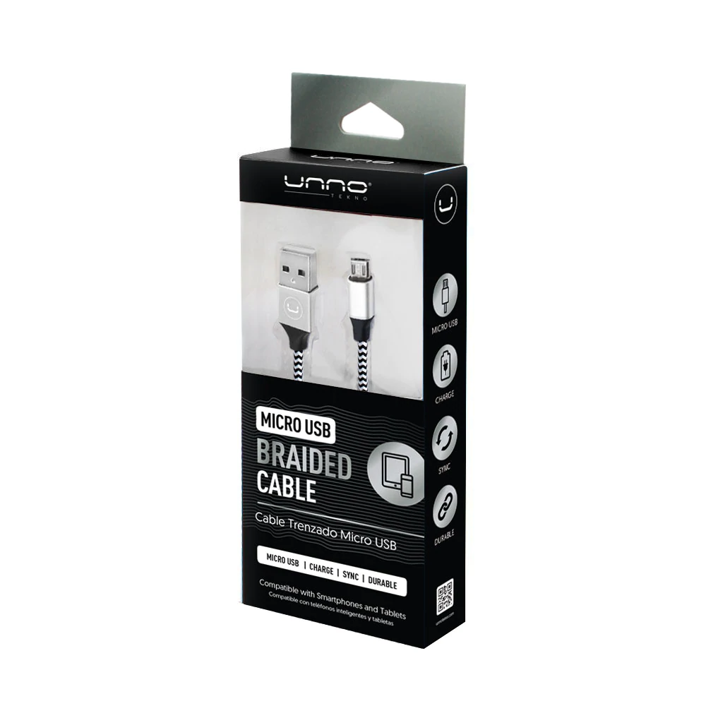CABLE | UNNO TEKNO | MICRO USB - USB | 1.5MT | TRENZADO PLATEADO | CB4061SV