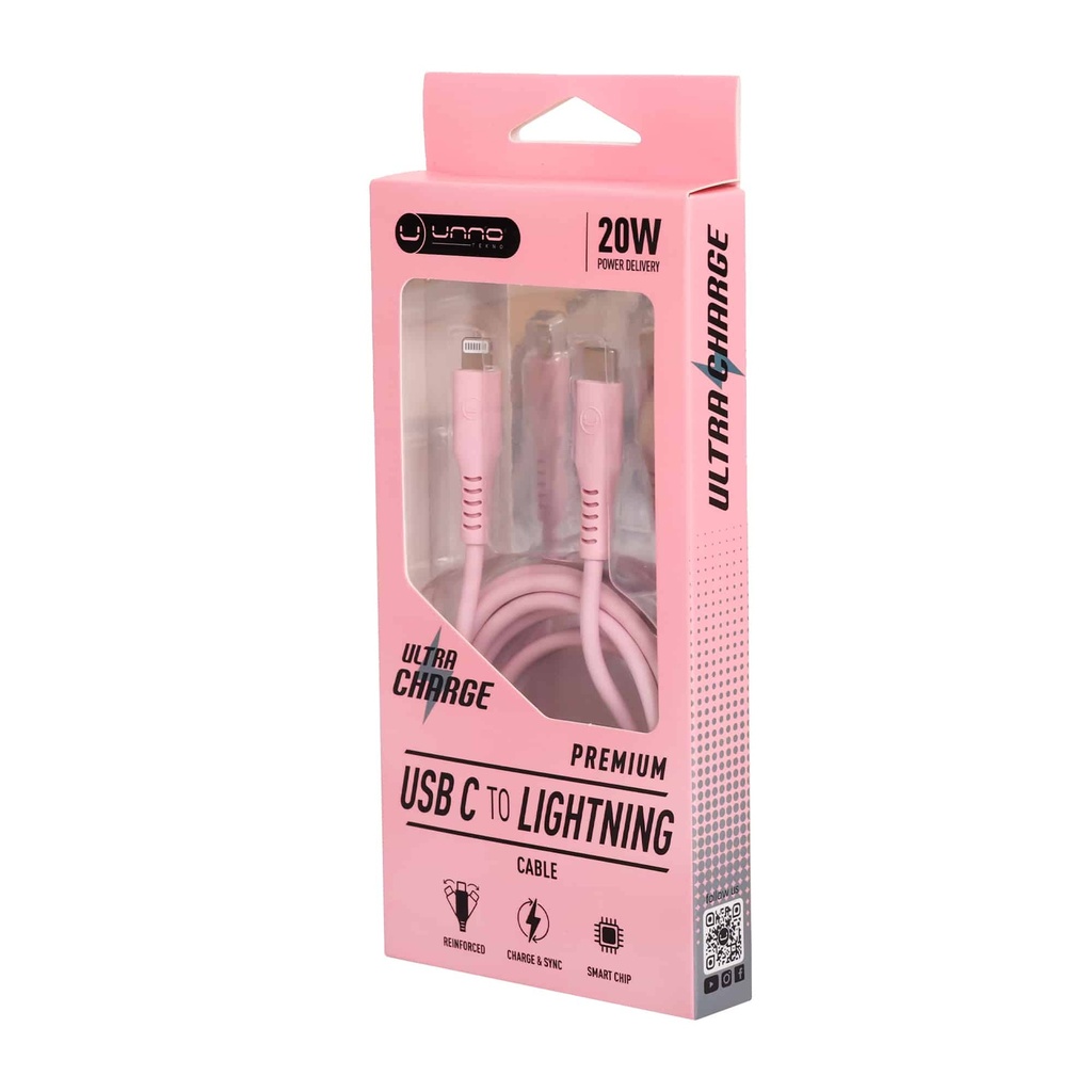 CABLE | UNNO TEKNO | PREMIUN USB - LIGHTNING | 1.5MTS | USB 2.0 | ROSADO | CB4074PK