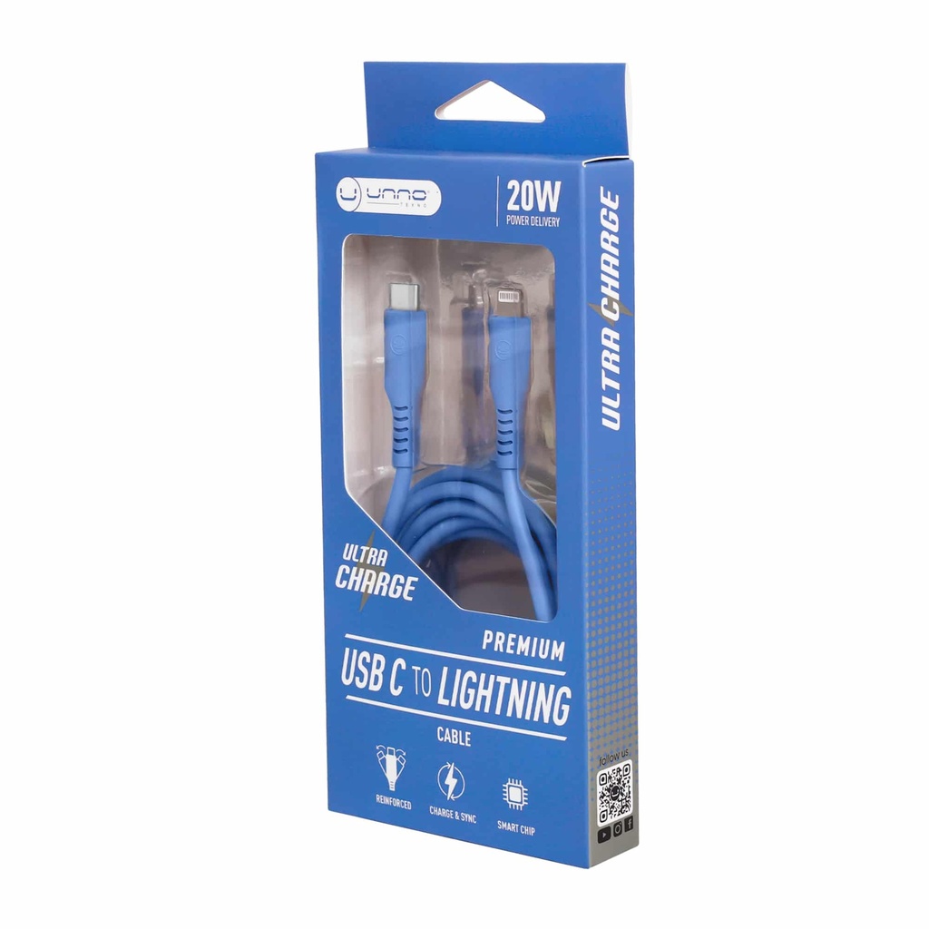 CABLE | UNNO TEKNO | PREMIUM USB C - LIGHTNING | 1.5MTS | USB 2.0 | AZUL | CB4074BL