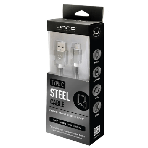 CABLE | UNNO TEKNO | USB C A USB C | 1.5MTS | TRENZADO PLATEADO | CB4073BL