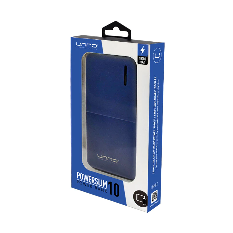 CARGADOR DE BATERIA | (POWER BANK) | UNNO TEKNO | SLIM | 10000MAH | USB DOBLE USB C - USB B | PB2210BL