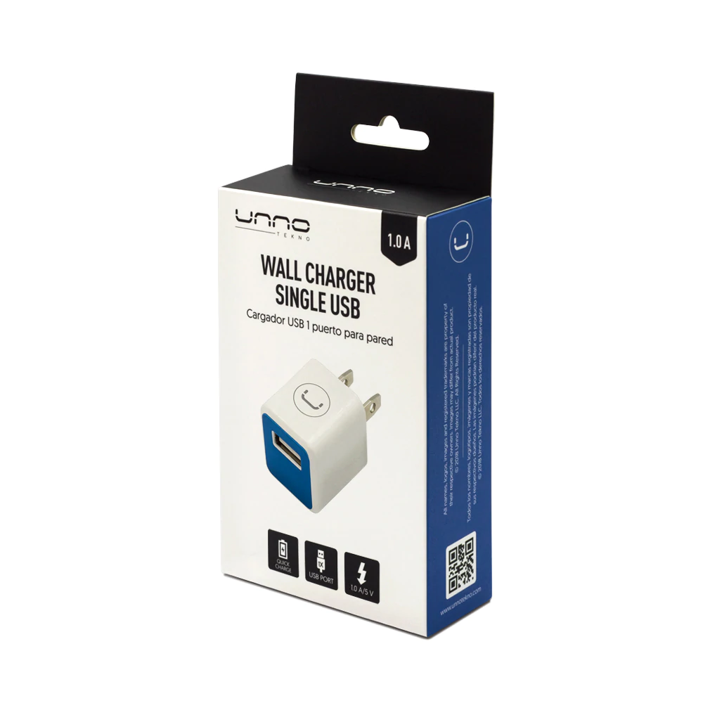CARGADOR PARED | UNNO TEKNO | 1 PUERTO + USB | 5V | 1AMP | PW5051WT