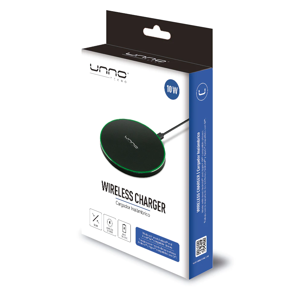 CARGADOR | UNNO TEKNO | INALAMBRICO PARA TELEFONO | 5V | 2A | 9V | 1.67A | 10W | CARGA RAPIDA | PW5111BK