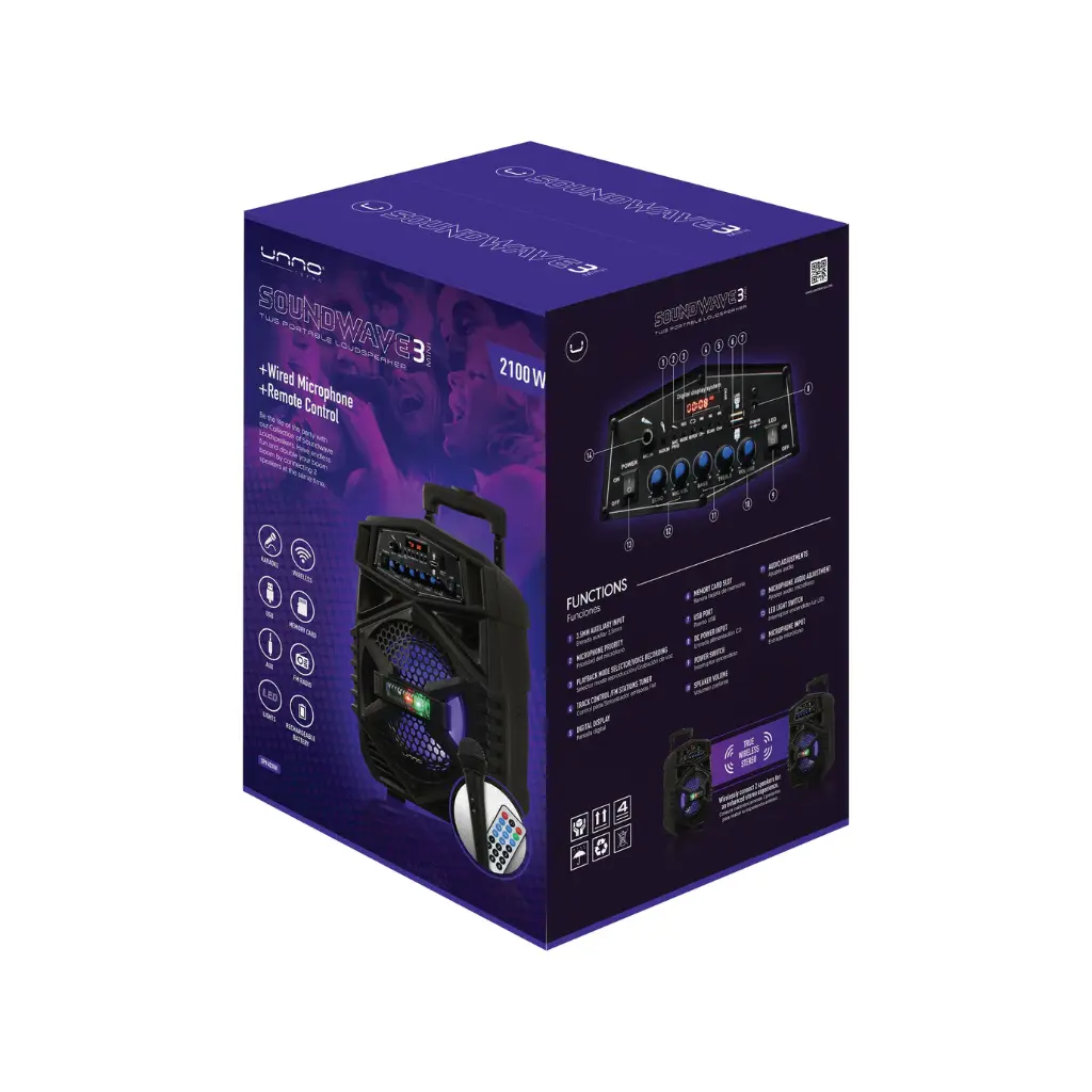 CORNETAS | UNNO TEKNO | SP9403BK | SOUNDWAVE | 3 ALTAVOZ | 8" | 2.2AH | 2100W | C| MICROFONO
