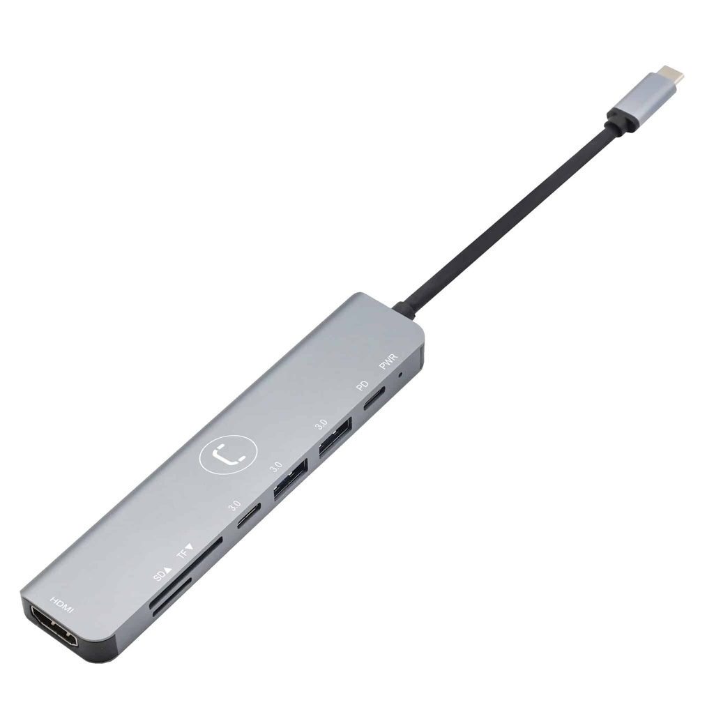 HUB MINI | UNNO TEKNO | 7 PUERTOS | TIPO C | HDMI 4K | USB A | USB C | SD | MICRO SD | HB1107SV
