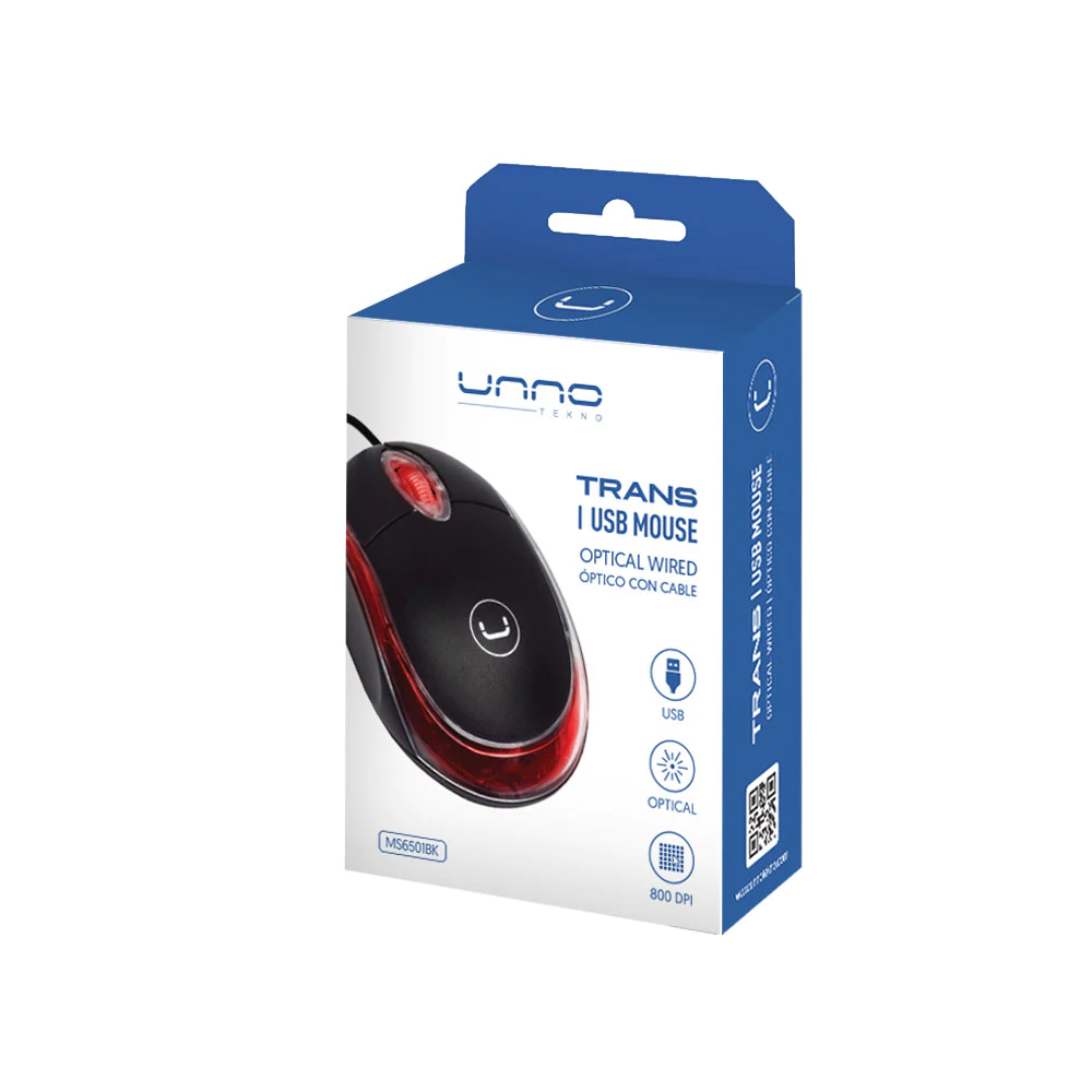MOUSE | UNNO TEKNO | OPTICO | USB | LED | ROJO | MS6501BK